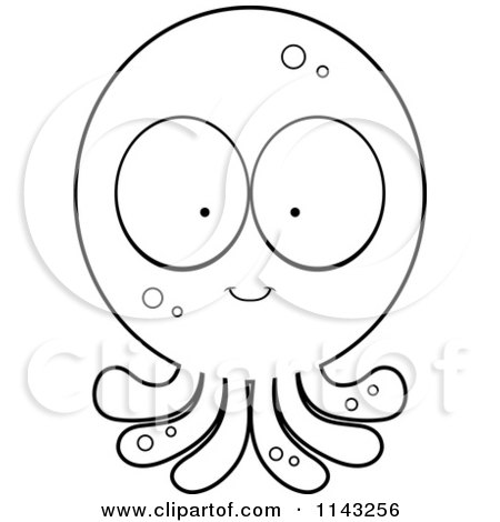 Cartoon Clipart Of A Black And White Octopus Character - Vector Outlined Coloring Page by Cory Thoman