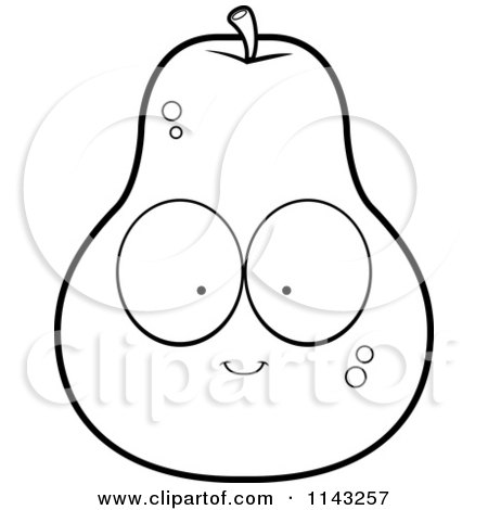 Cartoon Clipart Of A Black And White Pear Character - Vector Outlined Coloring Page by Cory Thoman