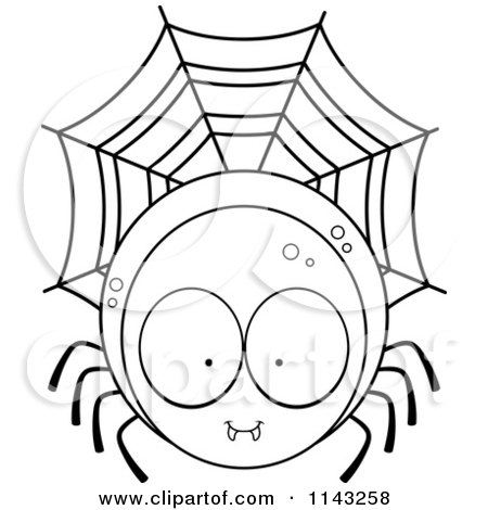 Cartoon Clipart Of A Black And White Spider Character - Vector Outlined Coloring Page by Cory Thoman