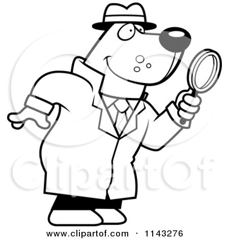 Cartoon Clipart Of A Black And White Bear Detective Using A Magnifying Glass - Vector Outlined Coloring Page by Cory Thoman