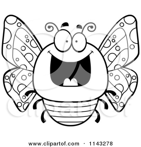Cartoon Clipart Of A Black And White Chubby Grinning Butterfly - Vector Outlined Coloring Page by Cory Thoman