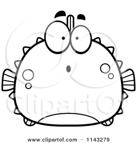 Cartoon Clipart Of A Black And White Chubby Surprised Blowfish - Vector Outlined Coloring Page by Cory Thoman