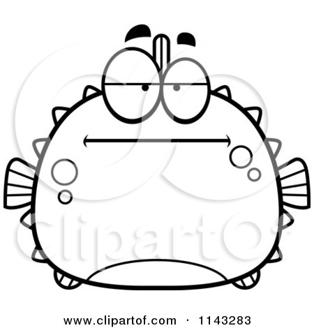 Cartoon Clipart Of A Black And White Chubby Bored Blowfish - Vector Outlined Coloring Page by Cory Thoman