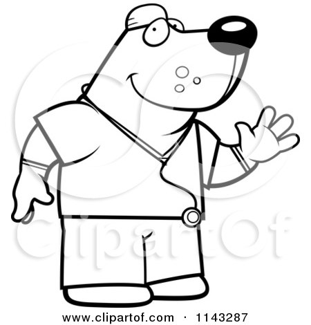 Cartoon Clipart Of A Black And White Bear Surgeon Doctor In Scrubs - Vector Outlined Coloring Page by Cory Thoman