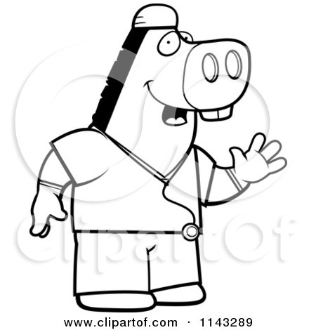 Cartoon Clipart Of A Black And White Donkey Surgeon Doctor In Scrubs - Vector Outlined Coloring Page by Cory Thoman