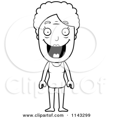Cartoon Clipart Of A Black And White Senior Granny Woman In A Bathing Suit - Vector Outlined Coloring Page by Cory Thoman