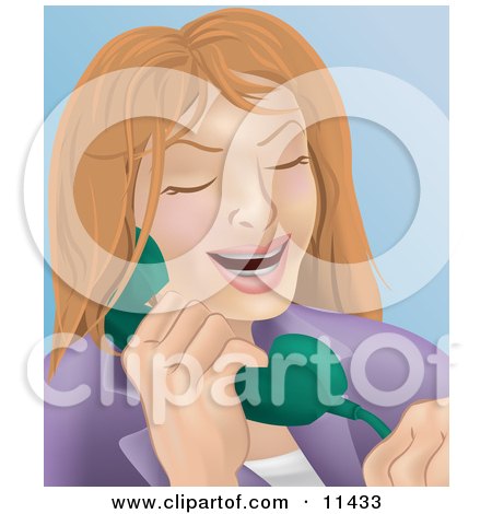 Friendly Woman Making a Long Distance Call on a Landline Telephone Clipart Illustration by AtStockIllustration