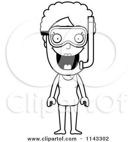Cartoon Clipart Of A Black And White Senior Granny Woman In Snorkel Gear - Vector Outlined Coloring Page by Cory Thoman