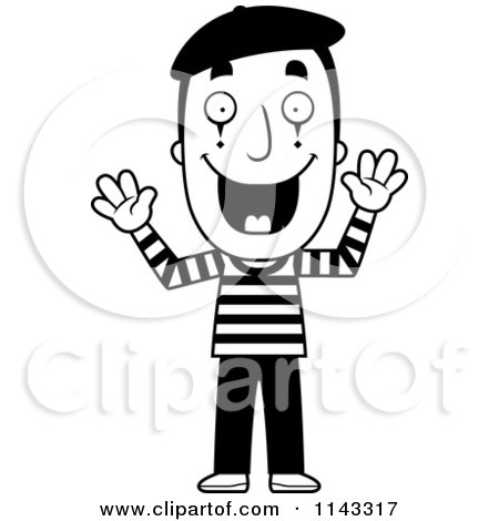 Cartoon Clipart Of A Black And White Happy Male Mime Holding Up His Hands - Vector Outlined Coloring Page by Cory Thoman