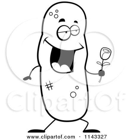 Cartoon Clipart Of A Black And White Romantic Turd Character With A Rose - Vector Outlined Coloring Page by Cory Thoman