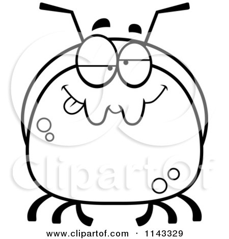 Cartoon Clipart Of A Black And White Pudgy Goofy Or Drunk Ant - Vector Outlined Coloring Page by Cory Thoman