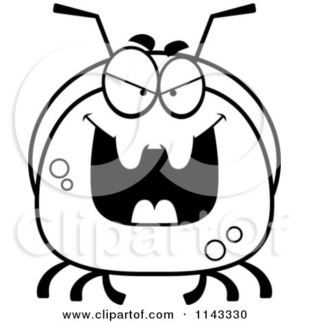 Cartoon Clipart Of A Black And White Pudgy Evil Ant - Vector Outlined Coloring Page by Cory Thoman