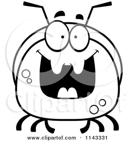 Cartoon Clipart Of A Black And White Pudgy Grinning Ant - Vector Outlined Coloring Page by Cory Thoman