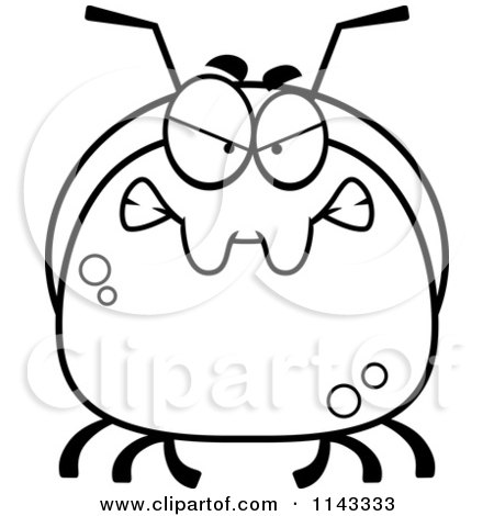 Cartoon Clipart Of A Black And White Pudgy Mad Ant - Vector Outlined Coloring Page by Cory Thoman