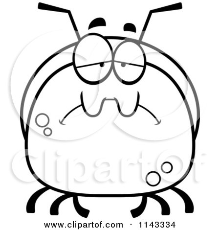 Cartoon Clipart Of A Black And White Pudgy Sad Ant - Vector Outlined Coloring Page by Cory Thoman