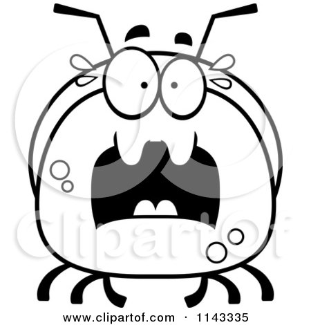 Cartoon Clipart Of A Black And White Pudgy Scared Ant - Vector Outlined Coloring Page by Cory Thoman