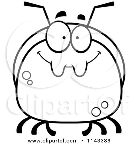 Cartoon Clipart Of A Black And White Pudgy Smiling Ant - Vector Outlined Coloring Page by Cory Thoman