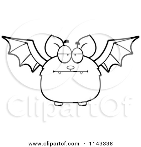 Cartoon Clipart Of A Black And White Bored Bat - Vector Outlined Coloring Page by Cory Thoman