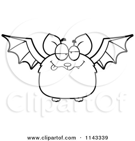 Cartoon Clipart Of A Black And White Drunk Bat - Vector Outlined Coloring Page by Cory Thoman