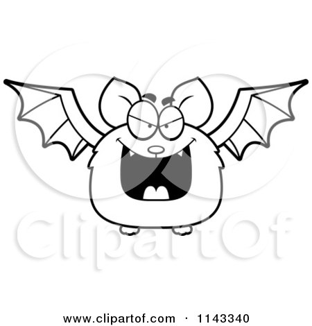 Cartoon Clipart Of A Black And White Evil Bat - Vector Outlined Coloring Page by Cory Thoman