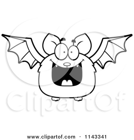 Cartoon Clipart Of A Black And White Happy Bat - Vector Outlined Coloring Page by Cory Thoman