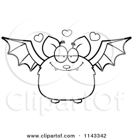 Cartoon Clipart Of A Black And White Loving Bat - Vector Outlined Coloring Page by Cory Thoman