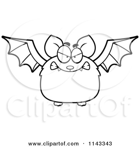 Cartoon Clipart Of A Black And White Mad Bat - Vector Outlined Coloring Page by Cory Thoman