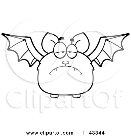 Cartoon Clipart Of A Black And White Depressed Bat - Vector Outlined Coloring Page by Cory Thoman