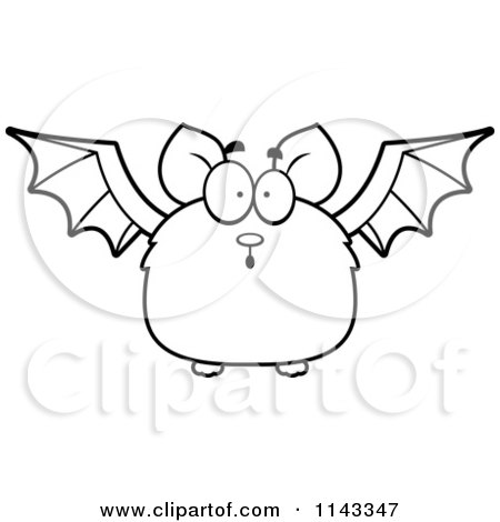 Cartoon Clipart Of A Black And White Surprised Bat - Vector Outlined Coloring Page by Cory Thoman