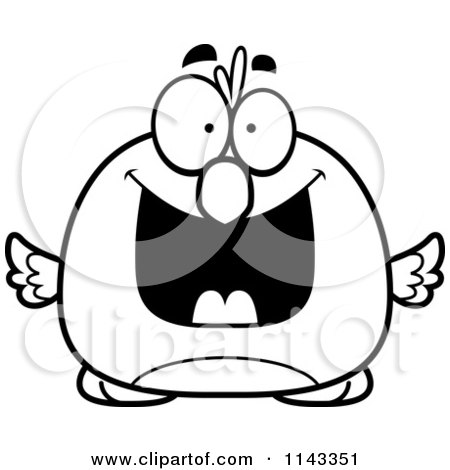 Cartoon Clipart Of A Black And White Pudgy Grinning Bird - Vector Outlined Coloring Page by Cory Thoman