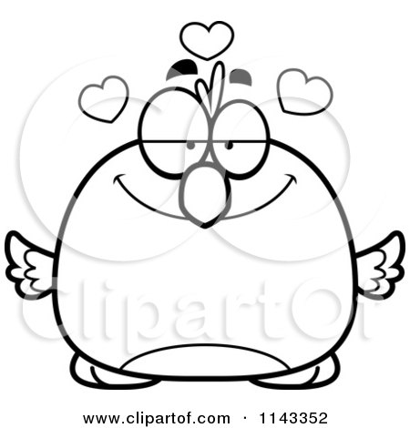 Cartoon Clipart Of A Black And White Pudgy Infatuated Bird - Vector Outlined Coloring Page by Cory Thoman
