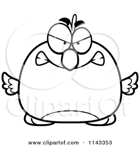 Cartoon Clipart Of A Black And White Pudgy Mad Bird - Vector Outlined Coloring Page by Cory Thoman