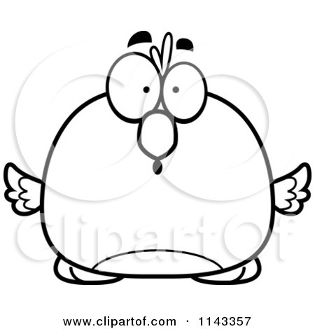 Cartoon Clipart Of A Black And White Pudgy Surprised Bird - Vector Outlined Coloring Page by Cory Thoman