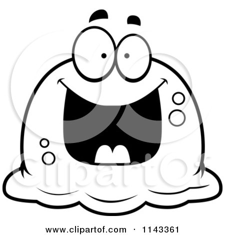 Cartoon Clipart Of A Black And White Pudgy Grinning Blob - Vector Outlined Coloring Page by Cory Thoman