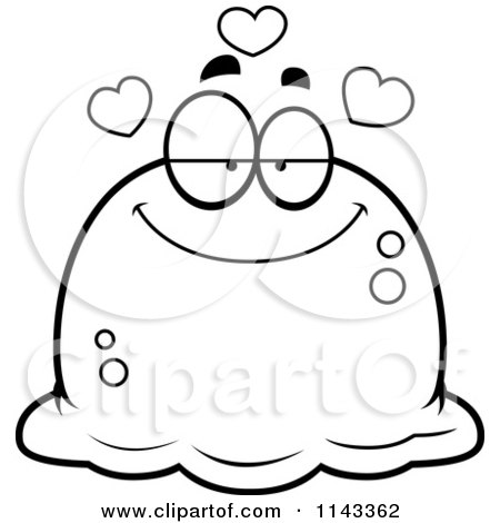 Cartoon Clipart Of A Black And White Pudgy Infatuated Blob - Vector Outlined Coloring Page by Cory Thoman