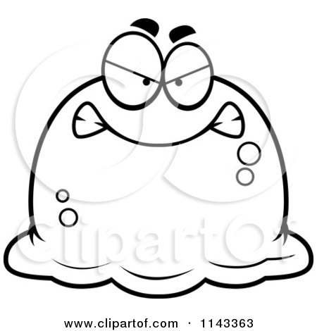 Cartoon Clipart Of A Black And White Pudgy Mad Blob - Vector Outlined Coloring Page by Cory Thoman