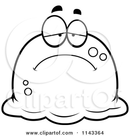 Cartoon Clipart Of A Black And White Pudgy Sad Blob - Vector Outlined Coloring Page by Cory Thoman