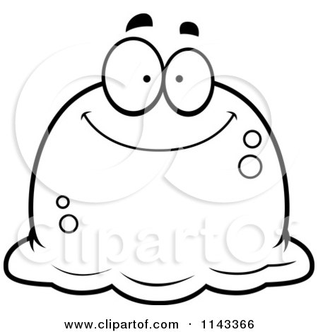 Cartoon Clipart Of A Black And White Pudgy Smiling Blob - Vector Outlined Coloring Page by Cory Thoman