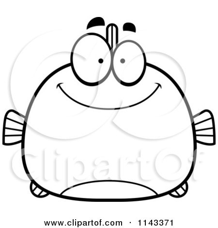 Cartoon Clipart Of A Black And White Chubby Smiling Fish - Vector Outlined Coloring Page by Cory Thoman