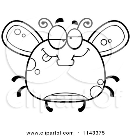 Cartoon Clipart Of A Black And White Chubby Drunk Fly - Vector Outlined Coloring Page by Cory Thoman
