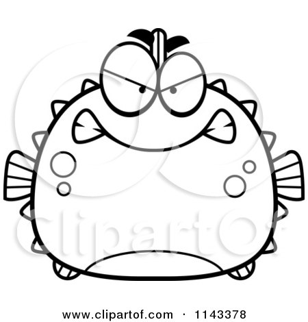 Cartoon Clipart Of A Black And White Chubby Mean Blowfish - Vector Outlined Coloring Page by Cory Thoman