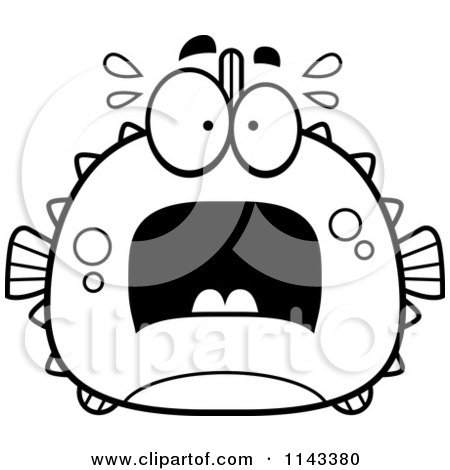 Cartoon Clipart Of A Black And White Chubby Scared Blowfish - Vector Outlined Coloring Page by Cory Thoman