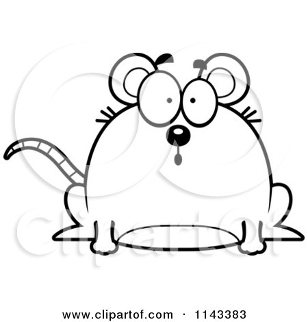 Cartoon Clipart Of A Black And White Chubby Shocked Mouse - Vector Outlined Coloring Page by Cory Thoman