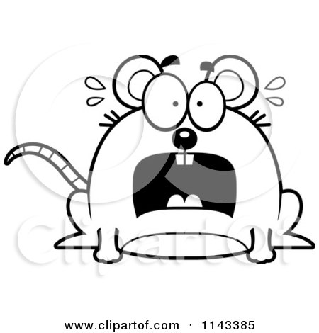 Cartoon Clipart Of A Black And White Chubby Scared Mouse - Vector Outlined Coloring Page by Cory Thoman