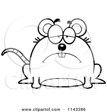 Cartoon Clipart Of A Black And White Chubby Sad Mouse - Vector Outlined Coloring Page by Cory Thoman