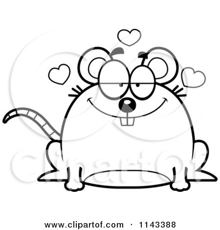 Cartoon Clipart Of A Black And White Chubby Infatuated Mouse - Vector Outlined Coloring Page by Cory Thoman