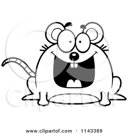 Cartoon Clipart Of A Black And White Chubby Grinning Mouse - Vector Outlined Coloring Page by Cory Thoman