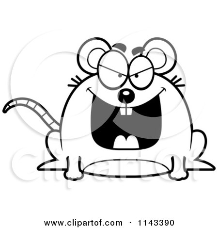 Cartoon Clipart Of A Black And White Chubby Evil Mouse - Vector Outlined Coloring Page by Cory Thoman