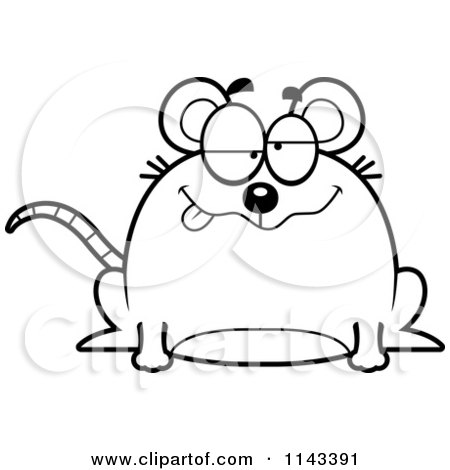 Cartoon Clipart Of A Black And White Chubby Drunk Mouse - Vector Outlined Coloring Page by Cory Thoman