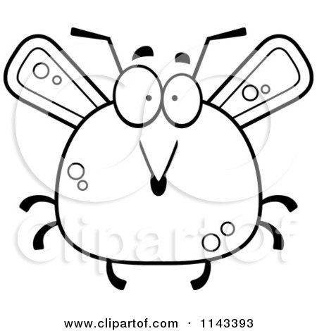 Cartoon Clipart Of A Black And White Chubby Surprised Mosquito - Vector Outlined Coloring Page by Cory Thoman